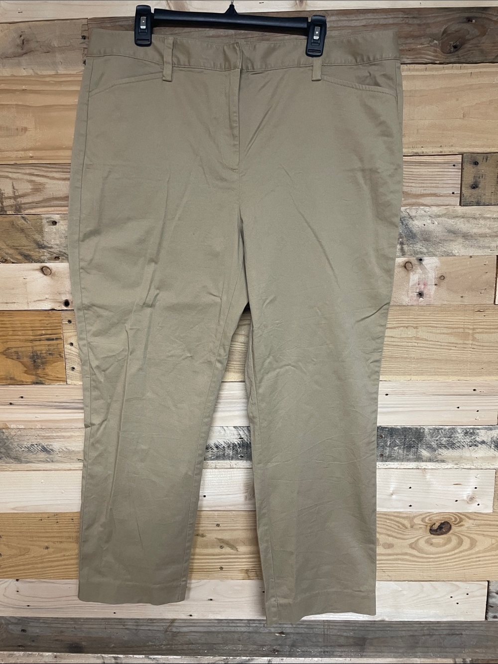 Lands' End Women's Cropped Mid-rise Slim Leg Pants in Khaki-size 16